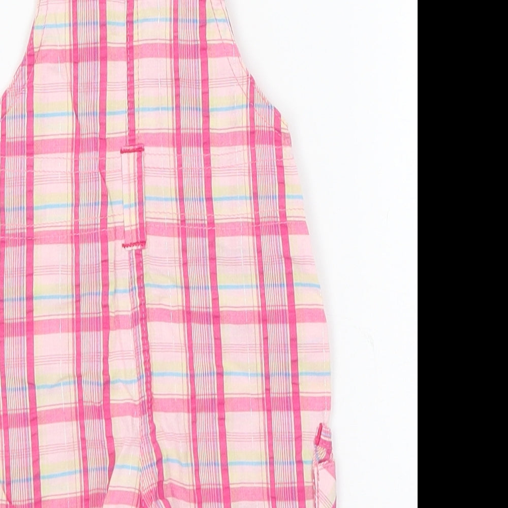 Brand and care label for Marks & Spencer Baby Pink Plaid Dungaree One-Piece, size 0-3, Months