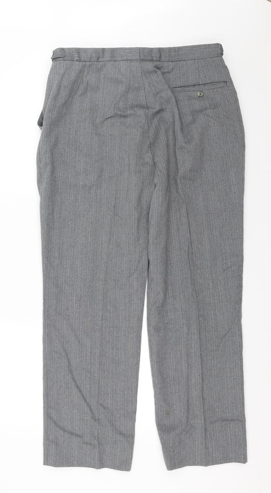 Back view of Charles James men’s grey trousers, size 34, in, 28-inch leg