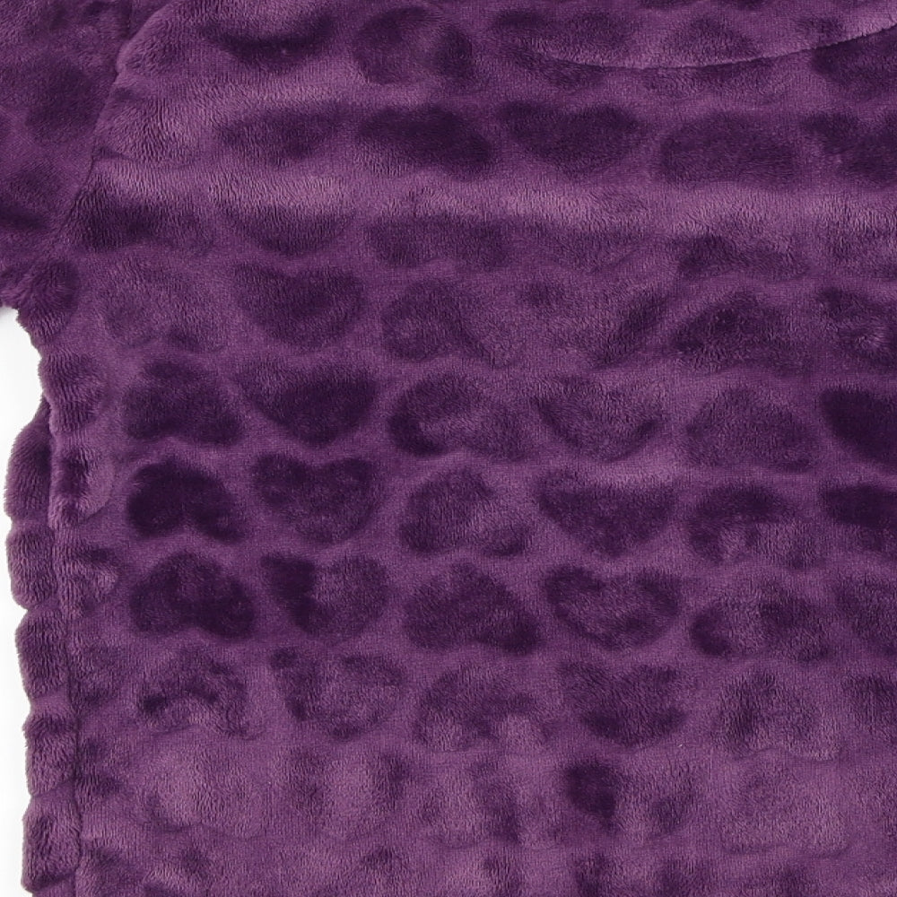 Brand and care label for Love To Lounge women’s purple jumper, size S