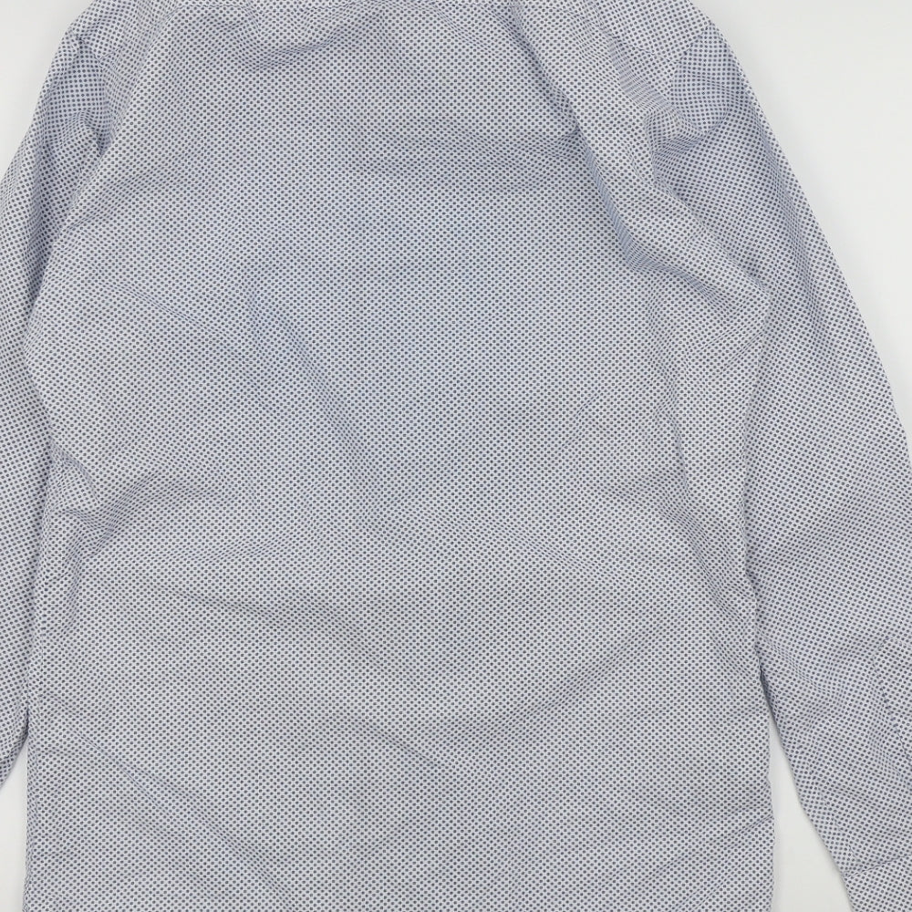 M&S Mens Blue Geometric Button-Up Size 37