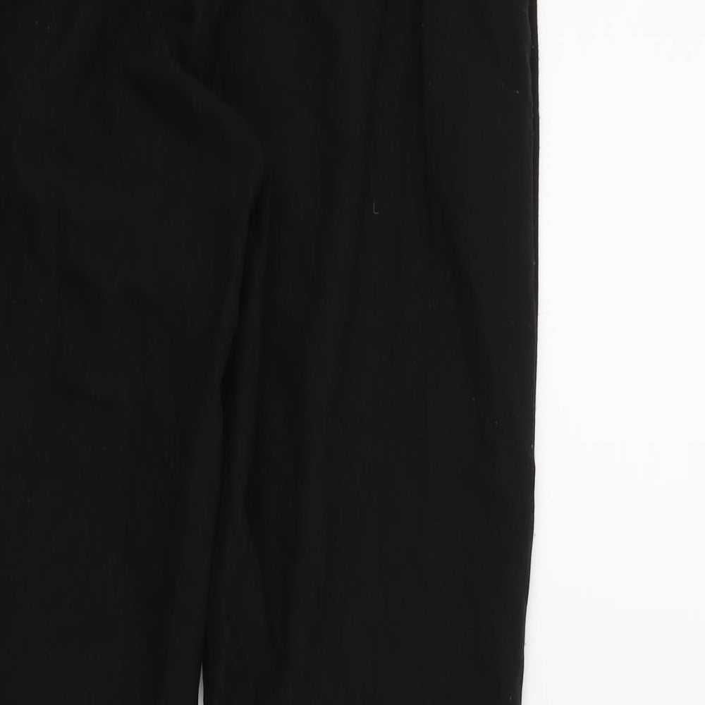 Brand and care label for Missguided women’s black trousers, size UK 8, 25-inch leg - frill detail