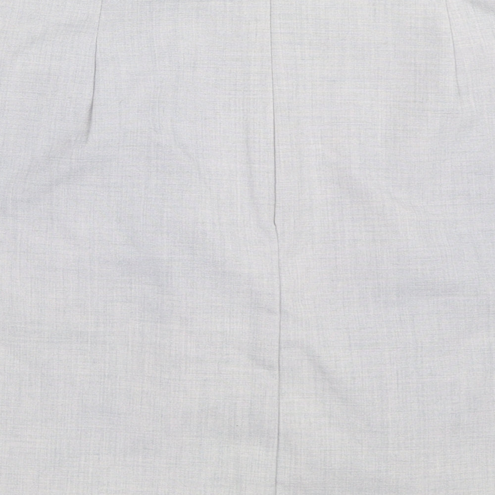 Brand and care label for New Look women’s grey mini skirt, size UK 10