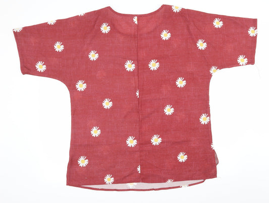 Preworn Womens Red Floral Basic T-Shirt Size XL