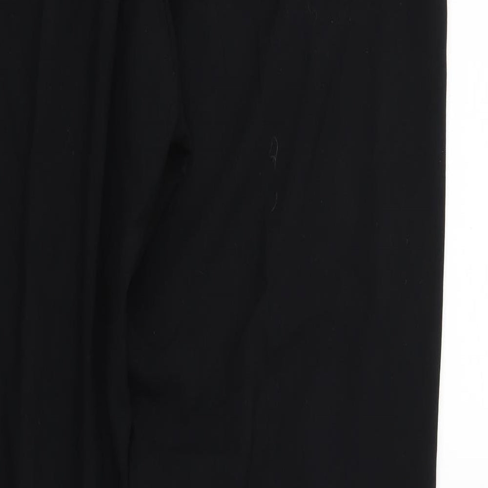 Brand and care label for Marks & Spencer women’s black trousers, size UK 14, 28-inch leg