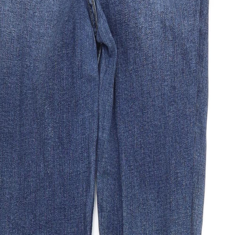 Brand and care label for Forever 21 women’s blue denim skinny jeans, size UK 29, in, 25-inch leg