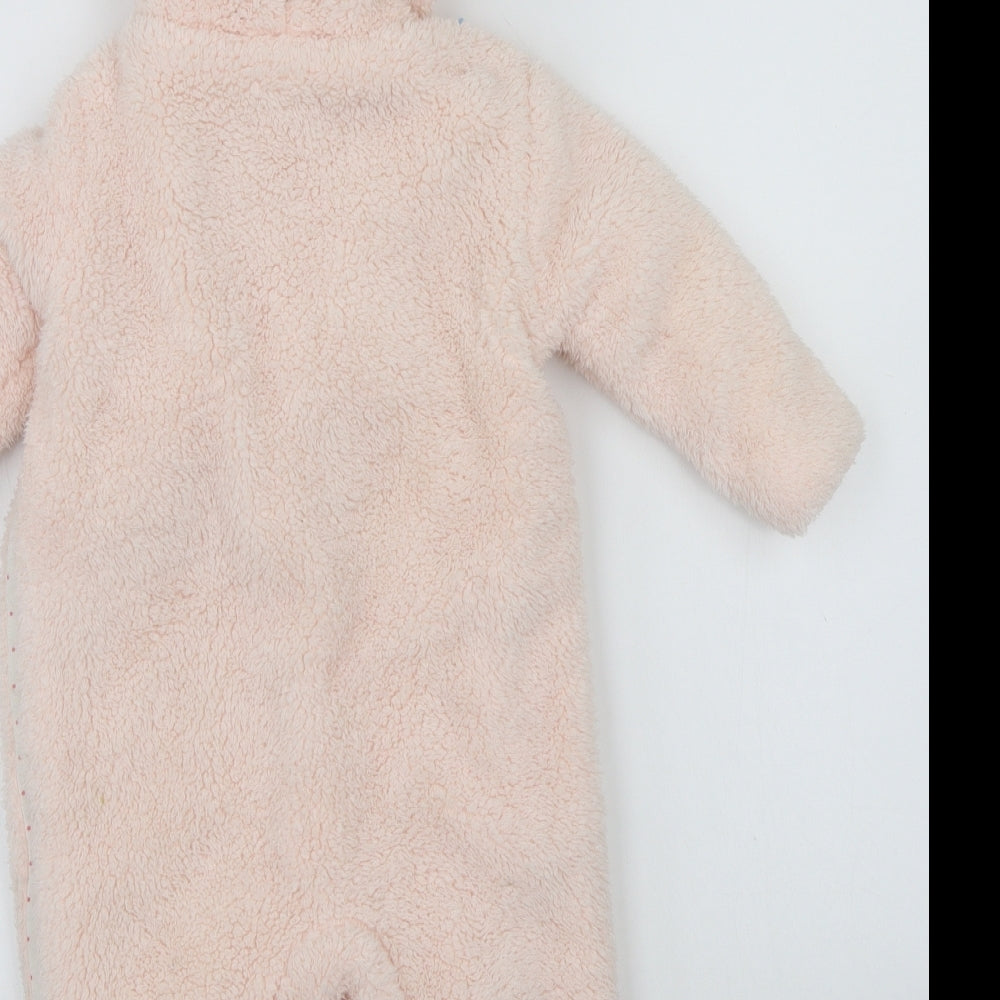 Brand and care label for Hullabaloo girls’ pink babygrow one-piece, size 3-6, months