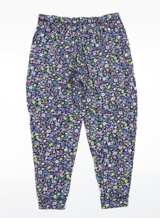 H&M Womens Blue Floral Trousers Size 14 L24 in