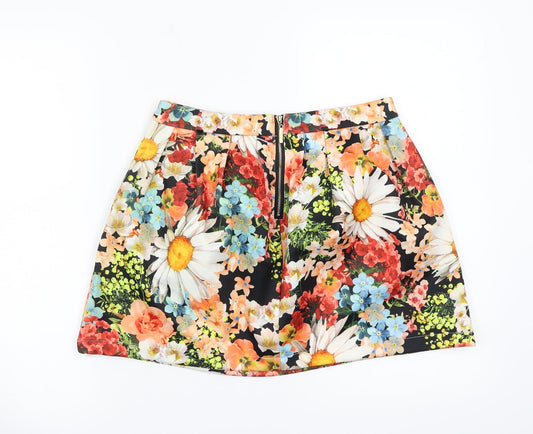 Danity Womens Black Floral A-Line Skirt Size S