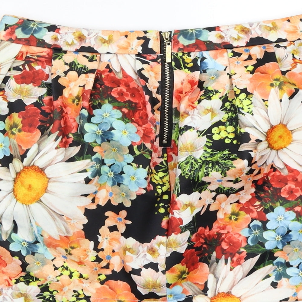 Brand and care label for Danity women’s black floral a-line skirt, size S