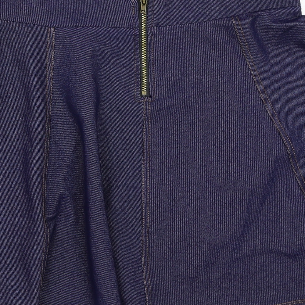 Brand and care label for H&M women’s blue a-line skirt, size S