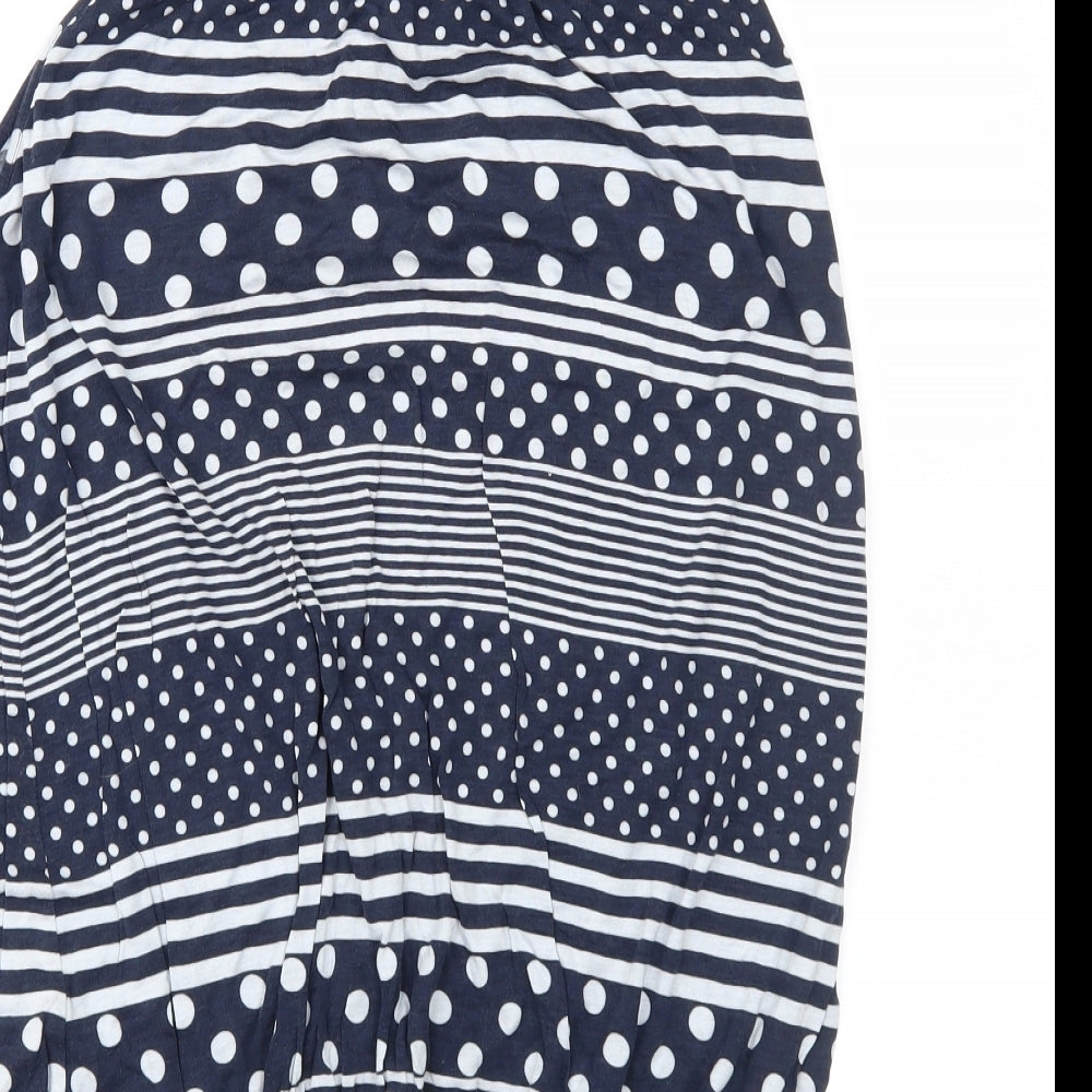 Brand and care label for B.C. Best Connections women’s blue geometric basic blouse, size UK 14