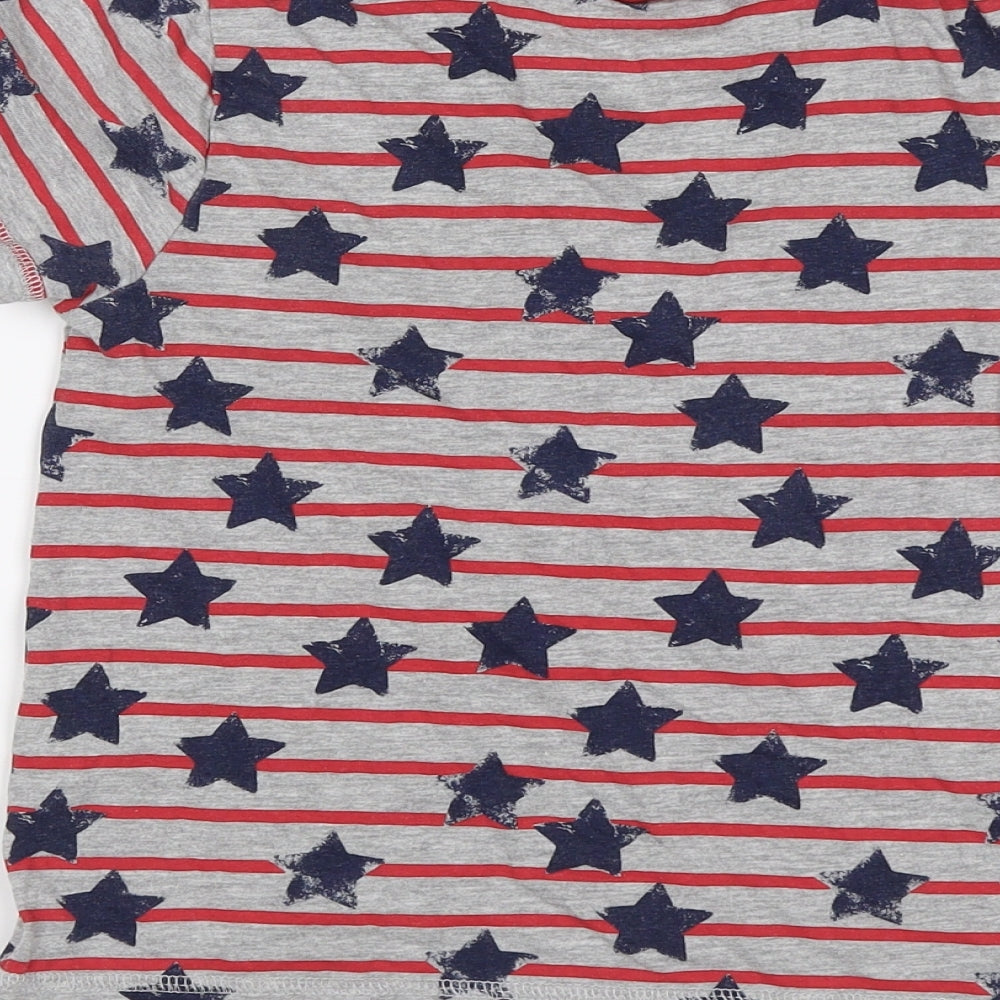 Brand and care label for George boys’ grey striped basic t-shirt, size 6-7, years - stars