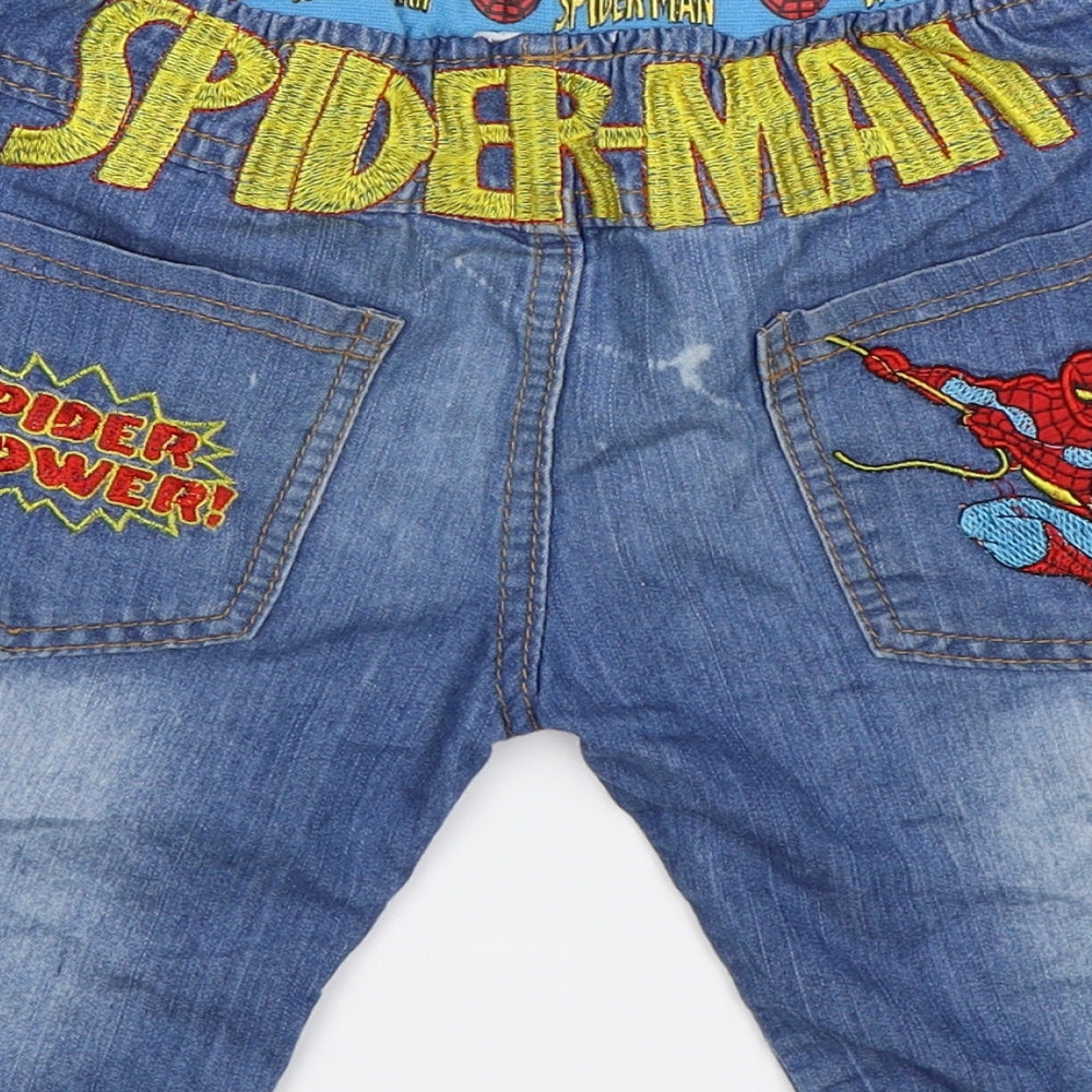 Brand and care label for Preworn boys’ blue cropped jeans, size 9, months - spiderman