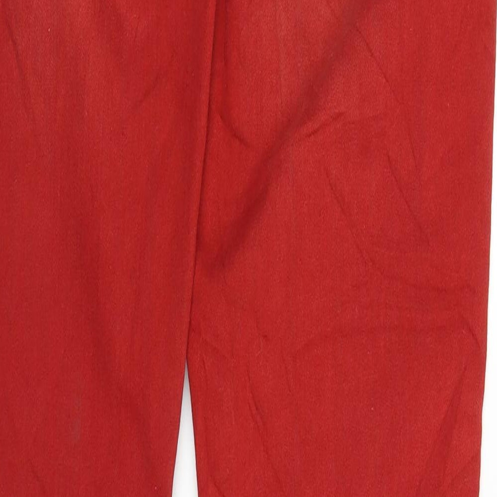 Brand and care label for Only women’s red denim straight jeans, size UK 31, in, 32-inch leg