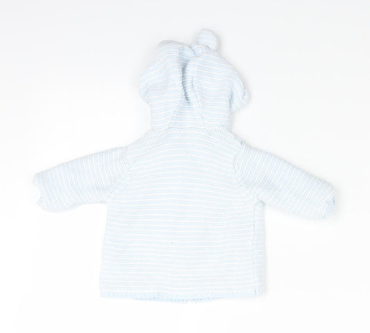 Marks and Spencer Baby Blue Striped Full Zip Jumper Size 0-3 Months - Ears