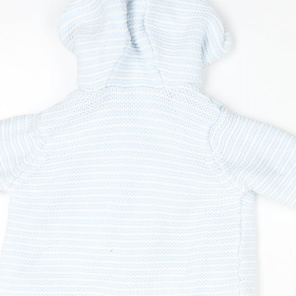 Brand and care label for Marks & Spencer Baby Blue Striped Full Zip Jumper, size 0-3, Months - Ears