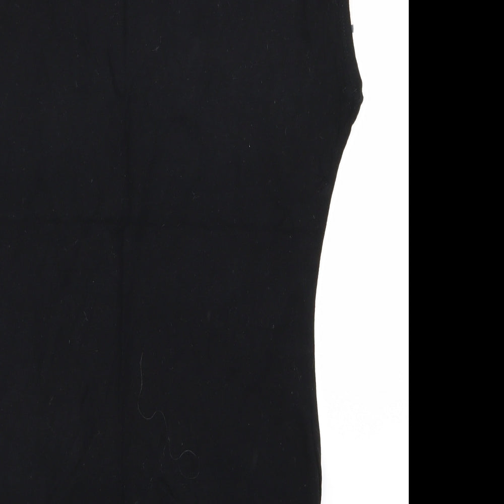 Brand and care label for Preworn women’s black floral basic blouse, size S