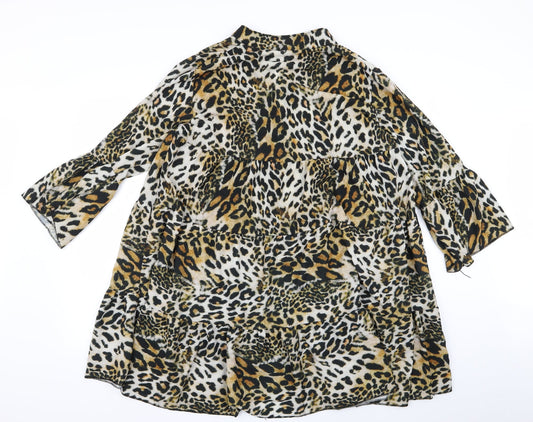 Preworn Womens Black Animal Print Shirt Dress Size L