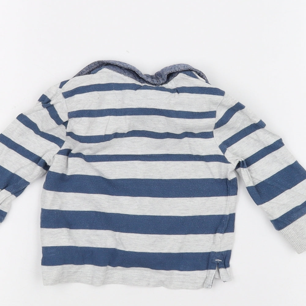 Brand and care label for F&F Baby Blue Striped Basic Polo, size 3-6, Months