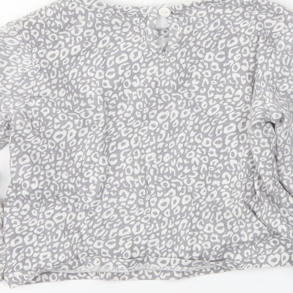 Brand and care label for George girls’ grey animal print basic t-shirt, size 2, years