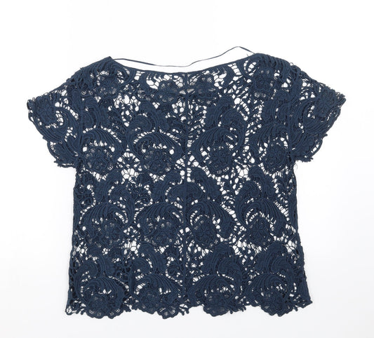 Zara Womens Blue Floral Basic Blouse Size S - lace
