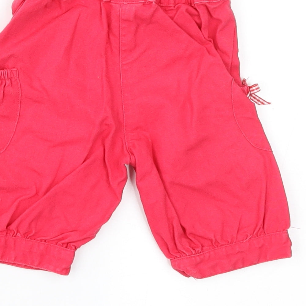 Brand and care label for MINIMODE girls’ pink jogger trousers, size 3-6, months