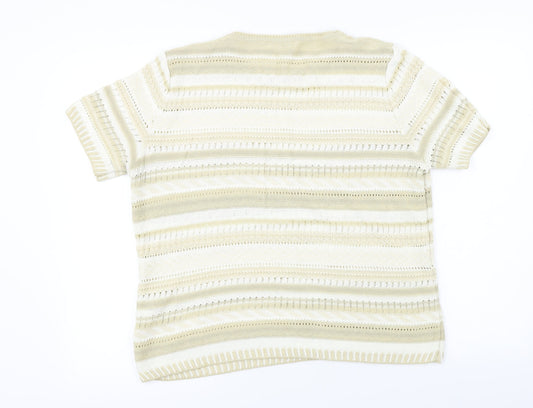 Marks and Spencer Womens Beige Striped Pullover Jumper Size 18