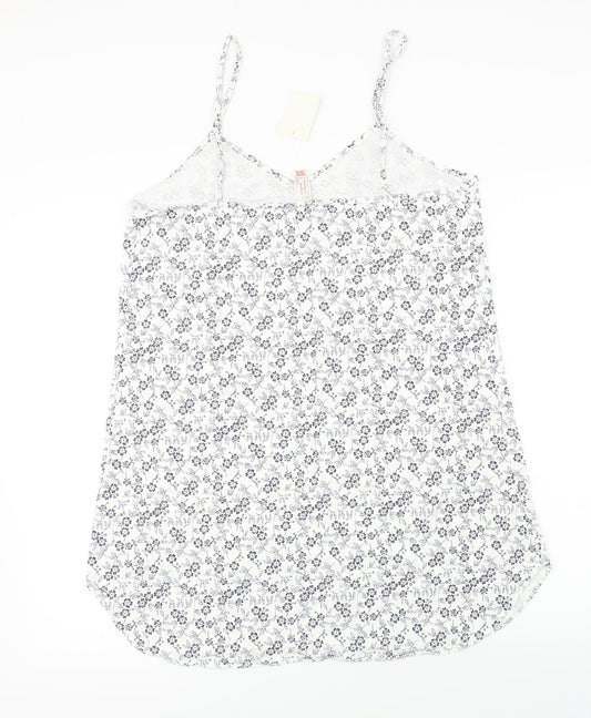 Preworn Womens White Floral Basic T-Shirt Size 14