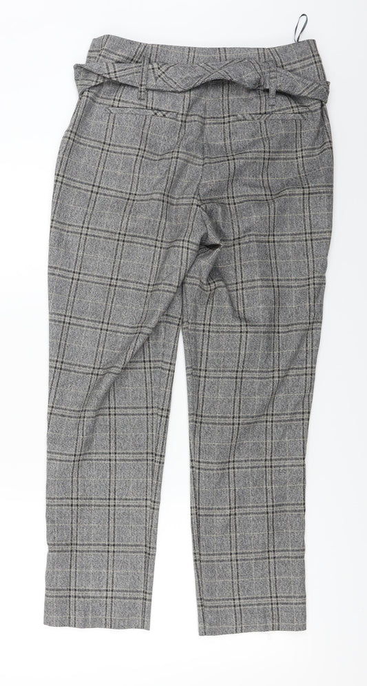 NEXT Womens Grey Check Trousers Size 10 L24 in