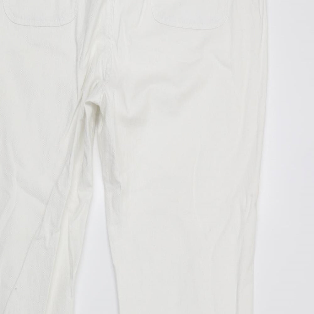 Brand and care label for women’s white denim skinny jeans, size UK 38, in, 27-inch leg