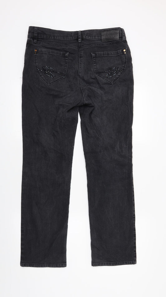 ZERRES Womens Black Denim Straight Jeans Size 14 L26 in