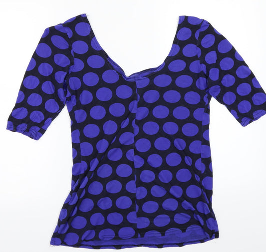 Internationale Womens Blue Polka Dot Basic T-Shirt Size 14