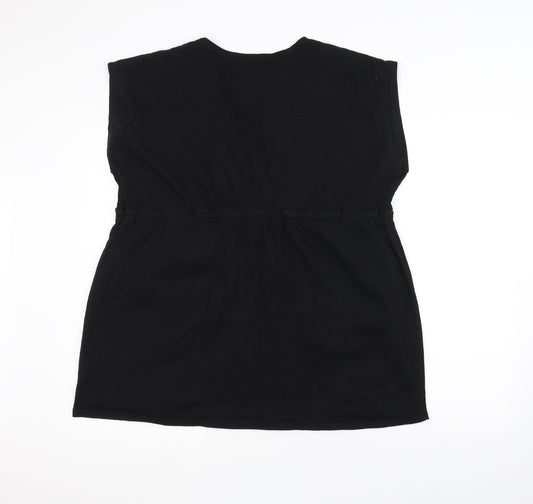 Resort Womens Black Floral Basic T-Shirt Size 14
