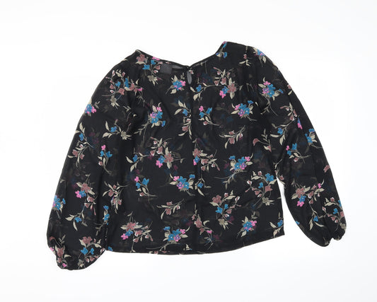 g:21 Womens Black Floral Basic Blouse Size 12