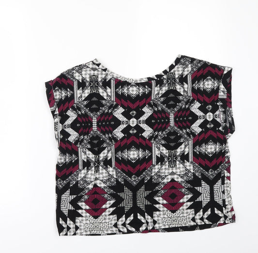 Miss Selfridge Womens Black Geometric Basic T-Shirt Size 10