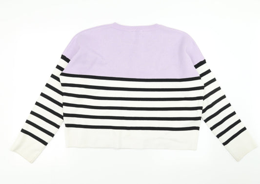 New Look Womens Purple Striped Pullover Jumper Size L
