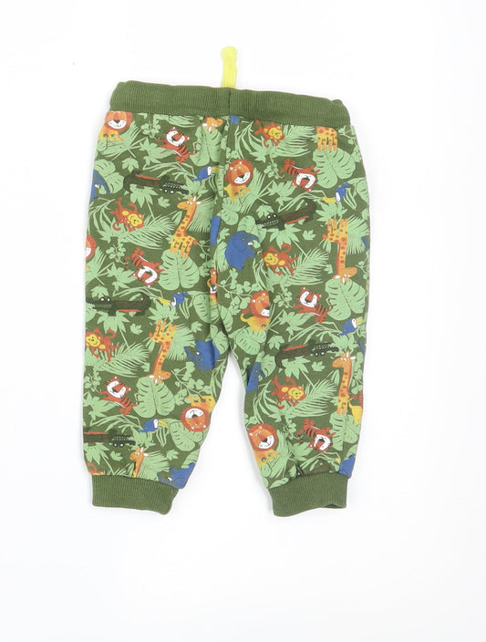 So Cute Boys Green Geometric Jogger Trousers Size 6-9 Months