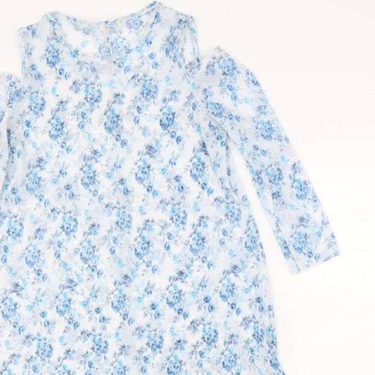 Preworn Womens Blue Floral Tunic Blouse Size M