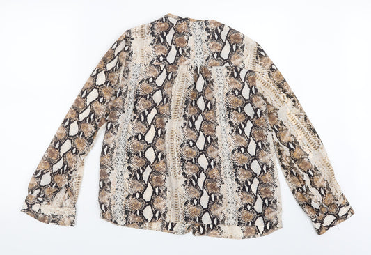 Dorothy Perkins Womens Brown Animal Print Basic Button-Up Size 12