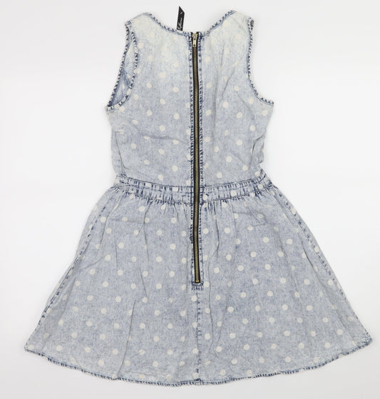 Influence Womens Blue Polka Dot Denim Skater Dress Size 8