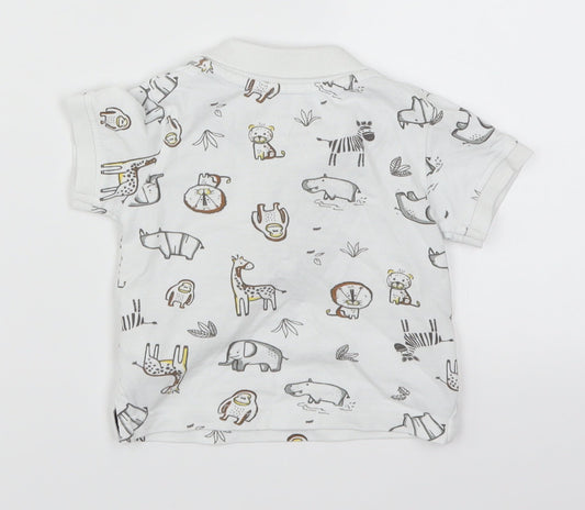 Primark Boys White Animal Print Basic Polo Size 3-6 Months - Animals