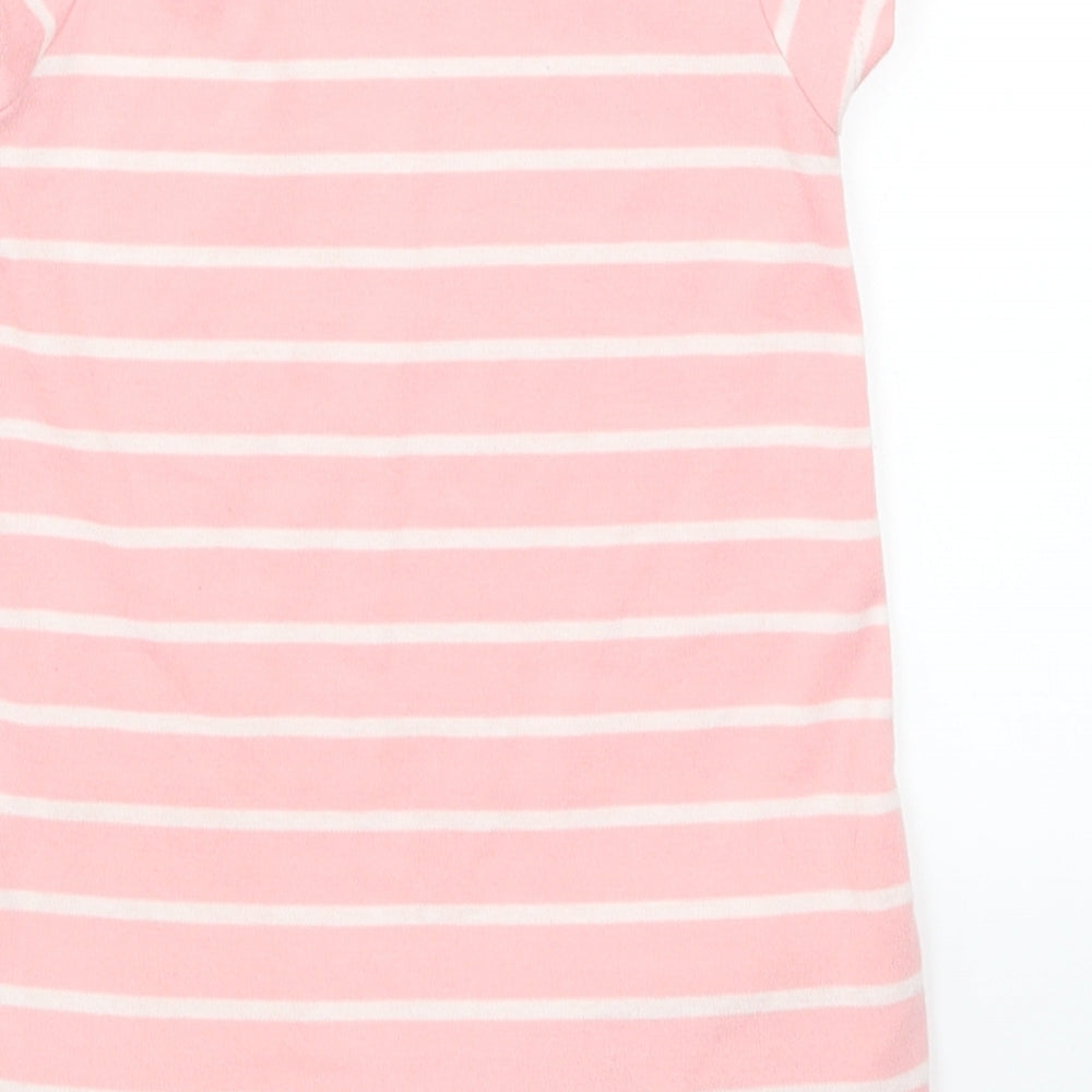 Brand and care label for Matalan girls’ pink striped t-shirt dress, size 12-18, months