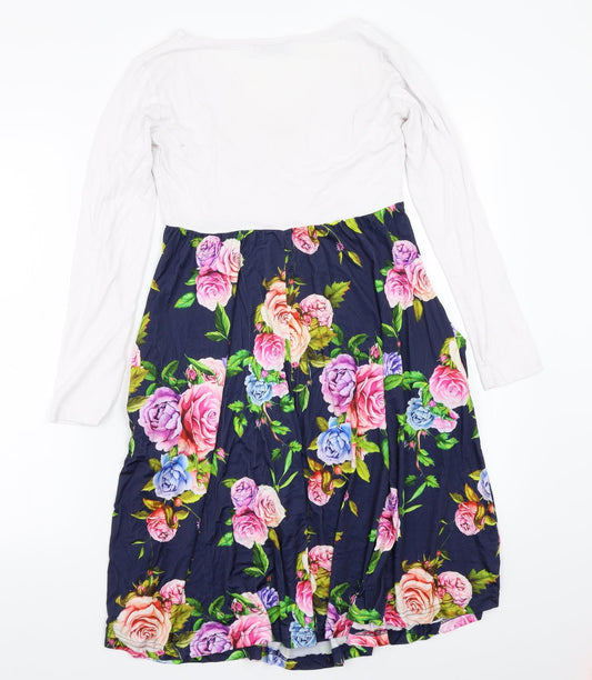 Happy Mama Womens White Floral A-Line Size S