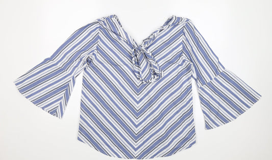 Just Living Womens Blue Striped Basic Blouse Size S
