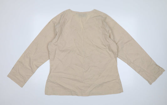 Akal Womens Beige Floral Tunic Blouse Size XL
