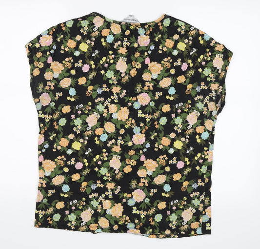 Capsule Womens Black Floral Basic T-Shirt Size 12