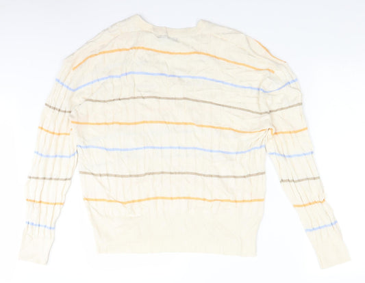 Marks and Spencer Womens Ivory Striped Knit Pullover Jumper Size XL