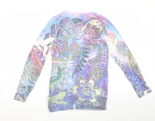 emma Womens Purple Floral Pullover Jumper Size M
