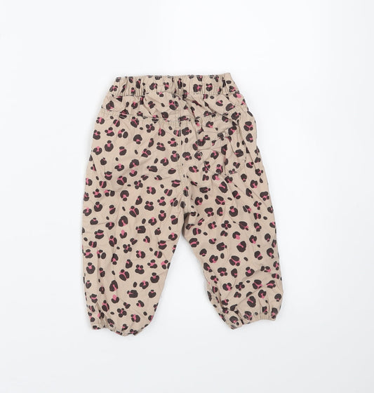 H&M Girls Brown Animal Print Cargo Trousers Size 6-9 Months