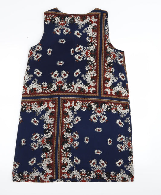Boohoo Womens Blue Geometric A-Line Size 8